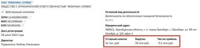 Фирма, учредитель которой&nbsp;— обвиняемый | Источник: Checko.ru