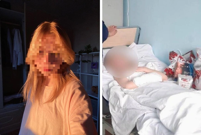На фото справа — Ирина в Краевой детской больнице | Источник: страница пострадавшей во «ВКонтакте», СУСК по Пермскому краю