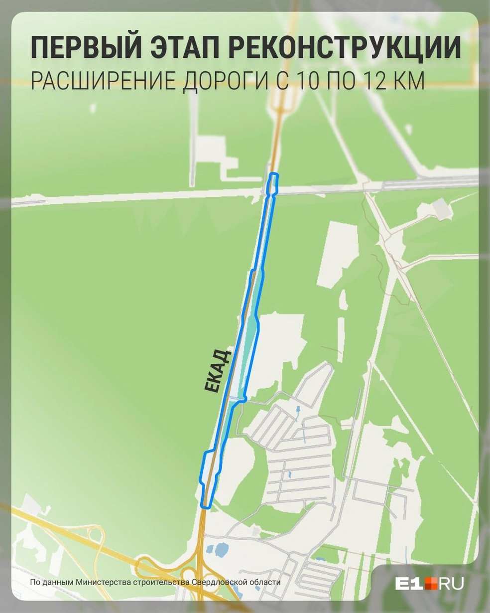 Участок ЕКАД, где расширят дорогу | Источник: Управление автомобильных дорог Свердловской области