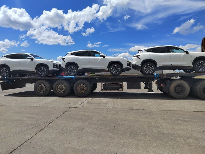 Так китайские автомобили везут через границу в Забайкальске грузовым транспортом | Источник: Пресс-служба Читинской таможни