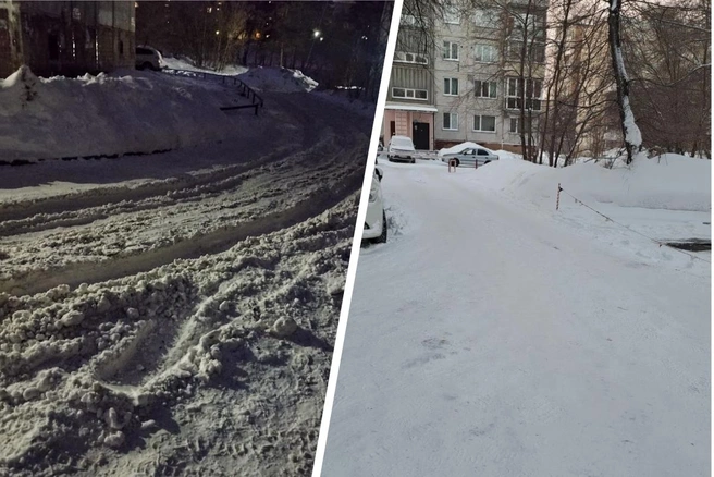 Слева снимок, который прислала читательница НГС, справа — кадр из фотоотчета УК | Источник: читательница НГС, «УКЖХ Октябрьского района»