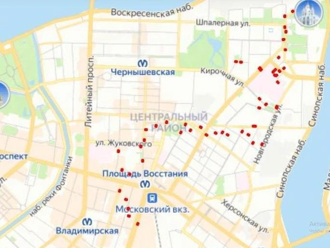 На карте красными точками отмечены адреса, где компания «КДС-Групп» проводит бурение скважин. | Источник: Карта ГАТИ