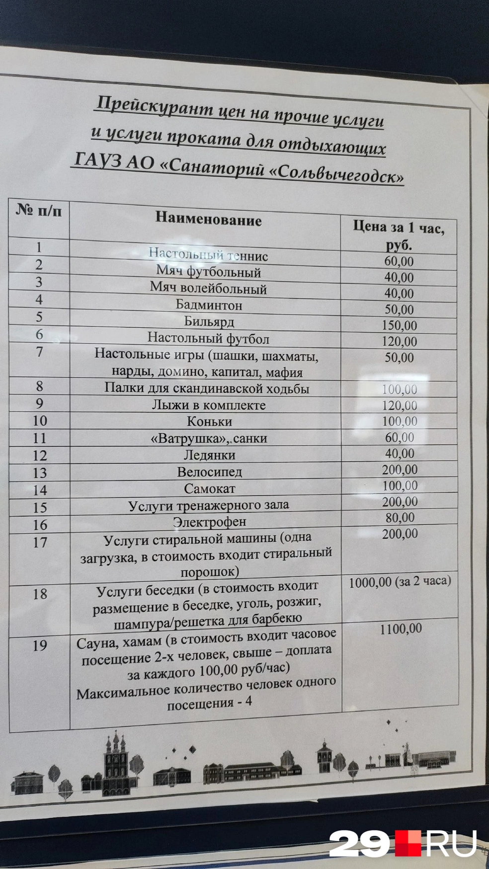 Расценки развлечений | Источник: Юрий Скородумов / 29.RU 