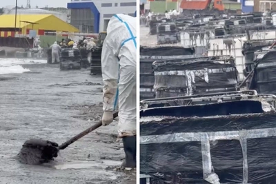 В Туапсе ликвидируют последствия разлива мазута после атак БПЛА