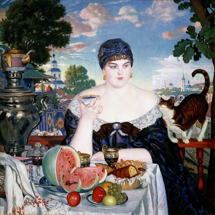 Б. М. Кустодиев. «Купчиха за чаем», 1918. Государственный Русский музей. | Источник: Wikimedia Commons
