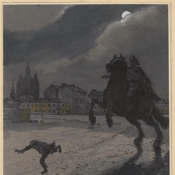 А.&nbsp;Н.&nbsp;Бенуа. «Вариант фронтисписа к поэме А.&nbsp;С.&nbsp;Пушкина _Медный всадник_». 1905. (с) Государственный Эрмитаж | Источник: пресс-служба Манежа