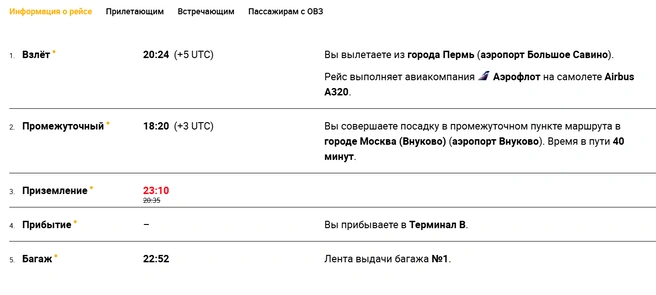 Маршрут рейса SU 1769 | Источник: svo.aero