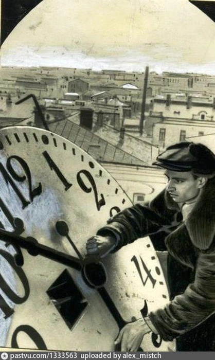 Часовой мастер Петр Мельник заканчивает ремонт. 1952 год | Источник: Pastvu.com