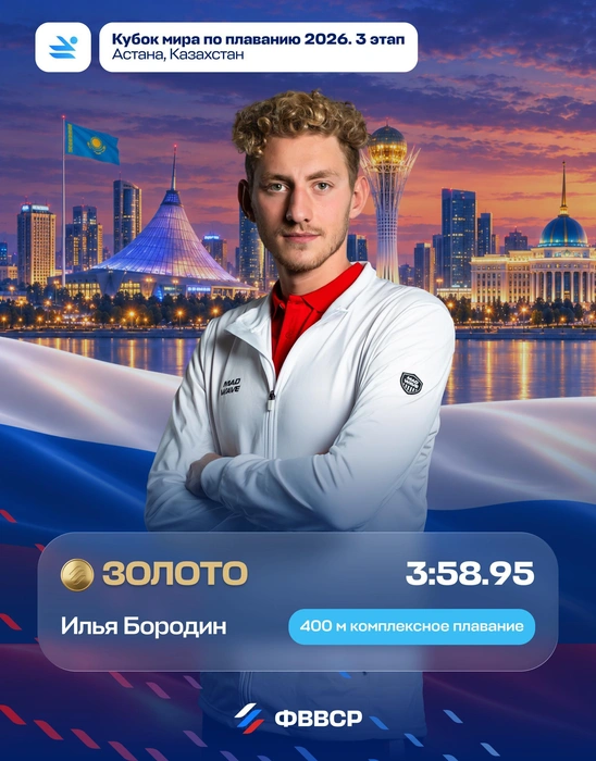 Россиянин Илья Бородин победил на этапе Кубка мира по плаванию | Источник: Федерация водных видов спорта России