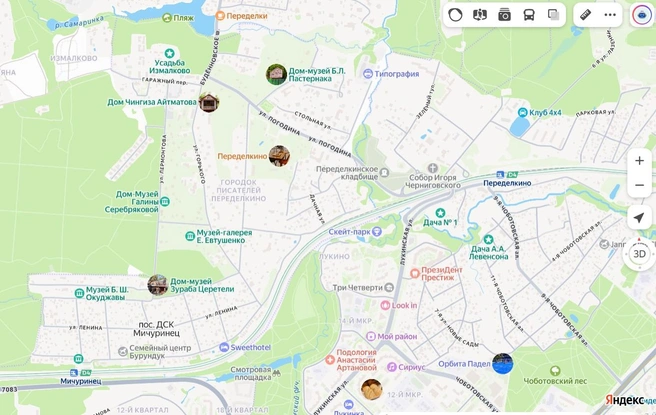 На картах уже переименовали поселок — на «Городок писателей Переделкино» | Источник: «Яндекс Карты»