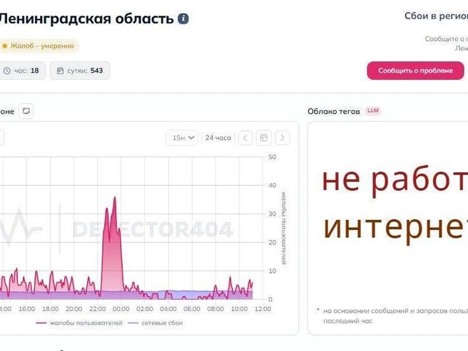Сведения DownDetector о сбоях в Ленобласти на 11:20 | Источник: detector404.ru