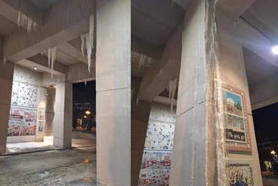 Мозаику в арке Челябинска залило кипятком из-за аварии