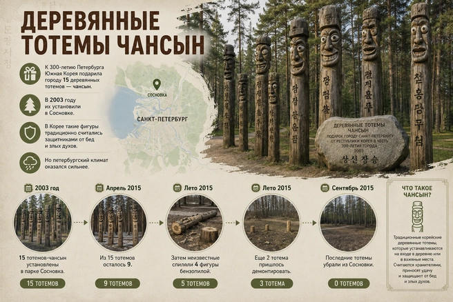В Петербурге появились необычные стражники — 15 корейских тотемов чансын, подаренных городу Южной Кореей. | Источник: FONTANKA.RU