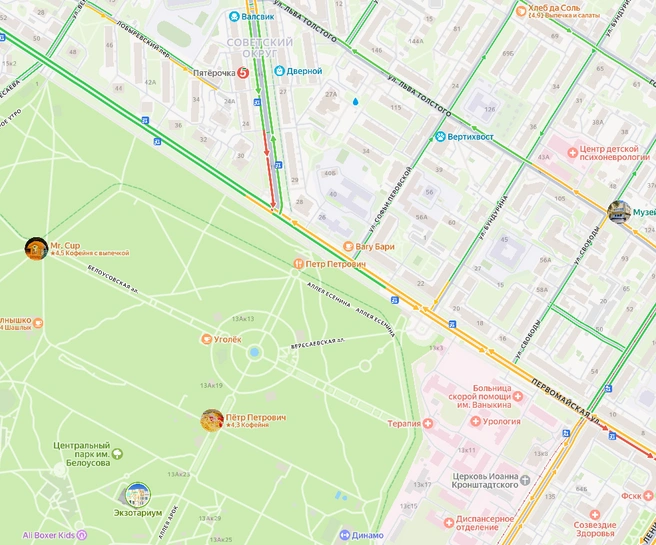 Сейчас затор в месте аварии выглядит так | Источник: Yandex.ru/maps