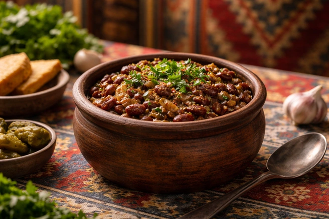 Фасоль с кинзой и чесноком из глиняного горшка&nbsp;— простая еда с грузинской душой | Источник: GPT