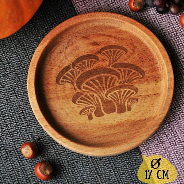 Деревянная тарелка с гравировкой «Грибы-лисички», Riform