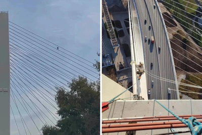 На вантах четвертого моста заметили человека