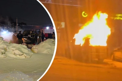 Car catches fire in parking lot in Pervomaysky District of Novosibirsk — video of firefighting