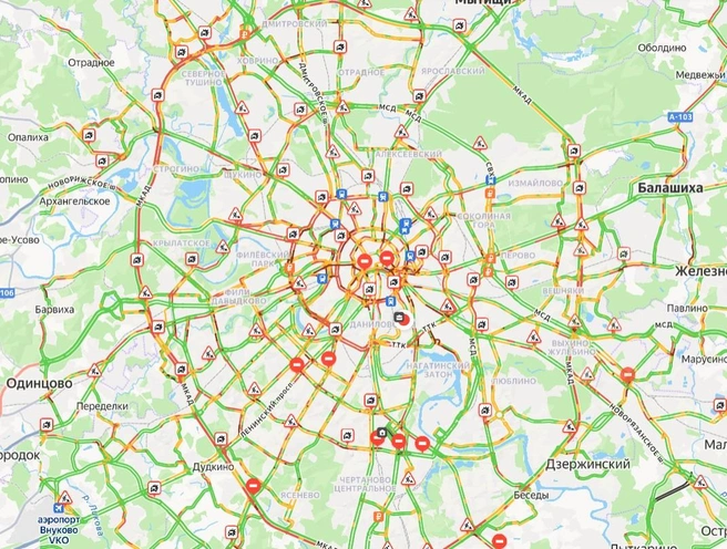 Улицы в центре города парализовало | Источник: Яндекс.Карты