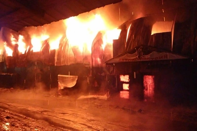 Крупный пожар уничтожил автосервис и склад под Петербургом