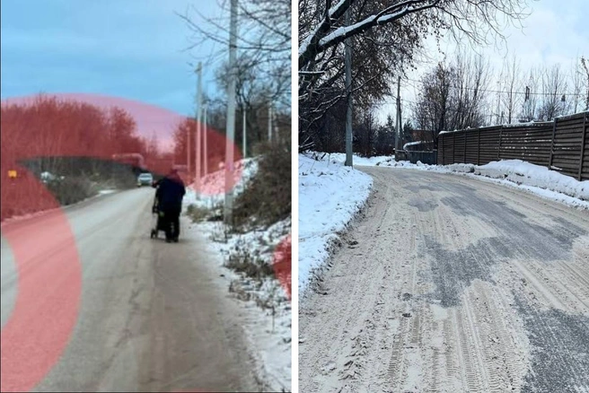 По этой дороге кондратовцам приходится ходить в Заостровку и на Парковый — тротуара тут нет | Источник: Дмитрий