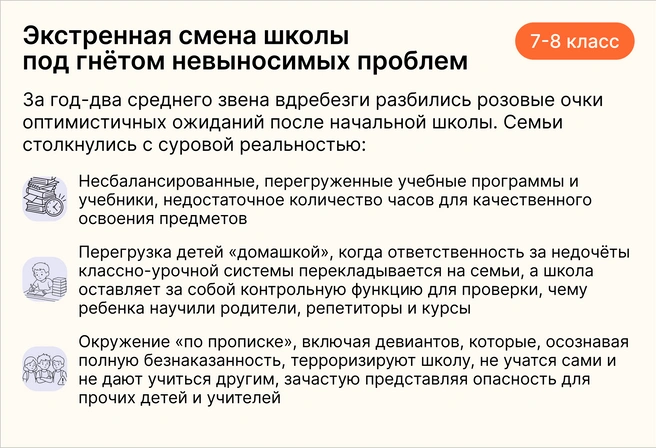 Большинство оставшихся всё равно добирают на стороне — у репетиторов или на курсах, компетенции для уверенной сдачи ГИА или участия в олимпиадах | Источник: Ирина Калмыкова