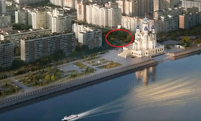 В этом месте находится часовня Димитрия Солунского, но на проекте ее почему-то нет | Источник: Александр Игнатов / T.me