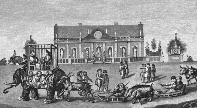 Шутовская свадьба у «Ледяного дома», 1740 год | Источник: «Исторические очерки и рассказы», 1911 год