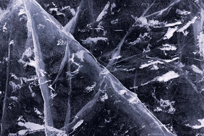 Ice on Lake Baikal Covered with Cracks