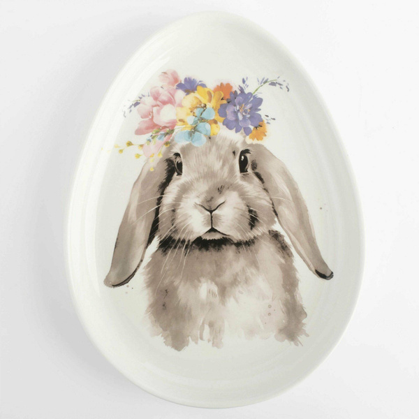 Блюдо овальное керамическое «Кролик с цветами», Kuchenland