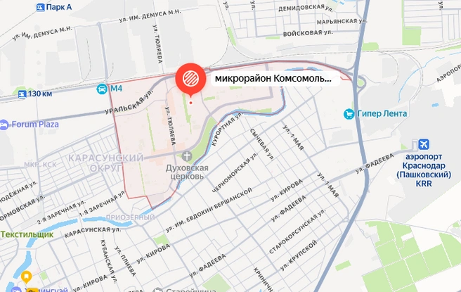 Примерные границы Комсомольского | Источник: «Яндекс Карты»