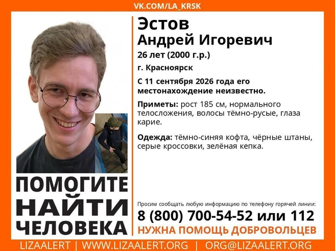 Ориентировка | Источник: Поисковый отряд «ЛизаАлерт» Красноярского края / vk.ru