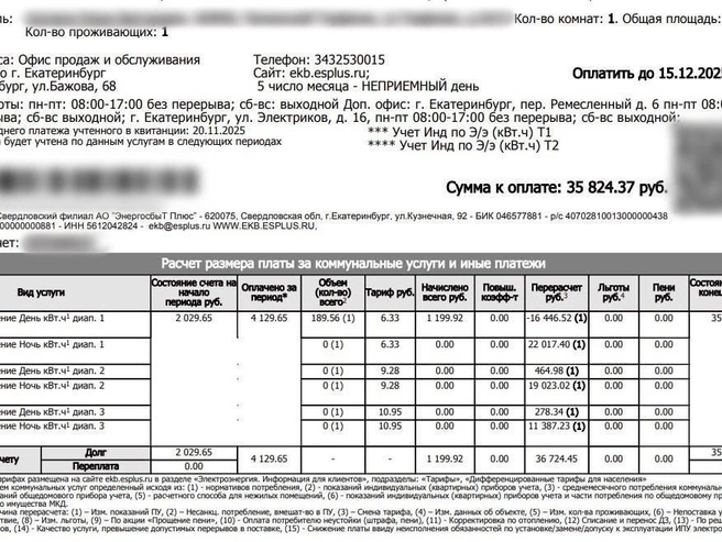 Сумма в платежке вызвала недоумение. | Источник: Елена, читательница E1.RU