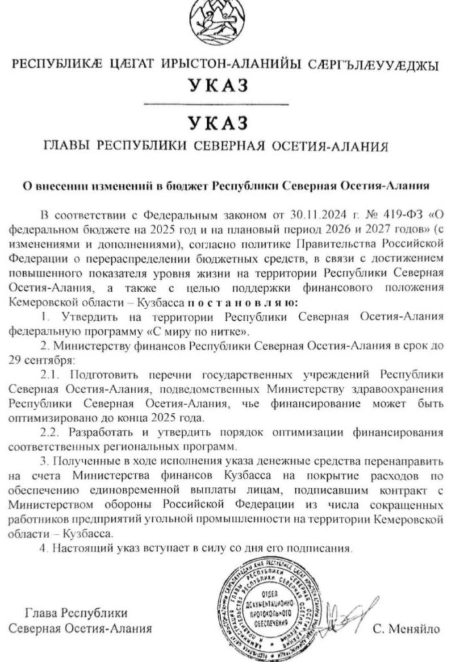 Источник: ЦУР Северной Осетии