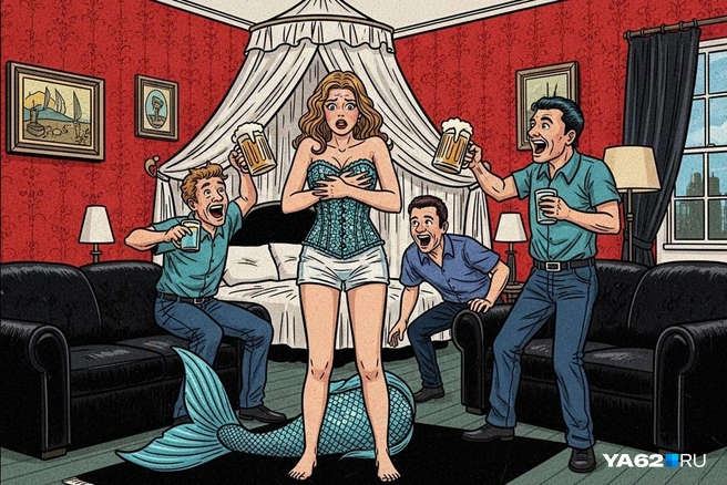 Гостям показалось очень весело наблюдать за тем, как переодевается «русалка» | Источник: Евгения Бикунова / Городские медиа