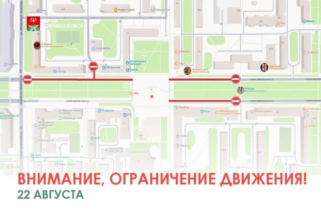 Красным обозначены места, где будут действовать ограничения | Источник: Администрация города Новомосковска
