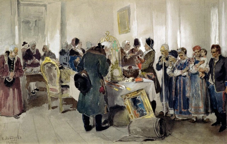 Клавдий Лебедев «Продажа крепостных с аукциона». 1910 | Источник: Wikimedia Commons