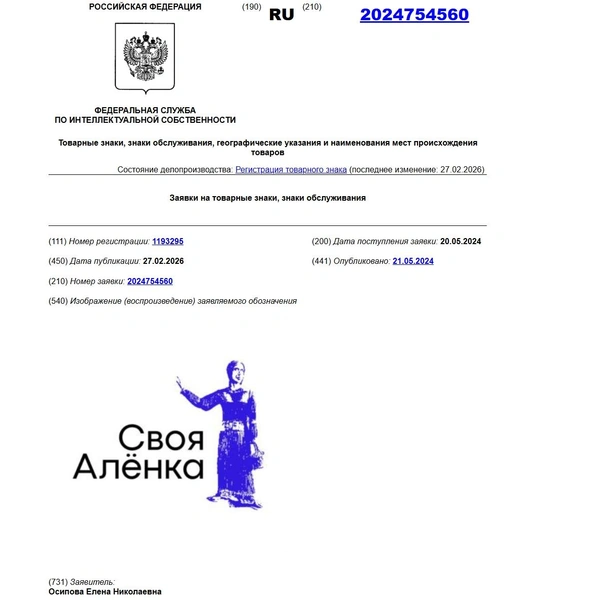 Источник: Федеральная служба по интеллектуальной собственности (Роспатент) / fips.ru/registers-doc-view
