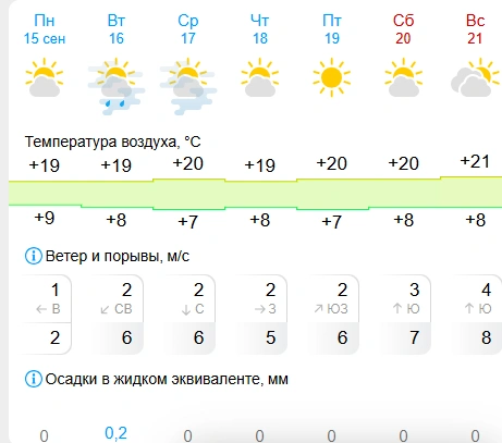 Прогноз от «Гисметео» показывает небольшой дождь на вторник | Источник: gismeteo.ru/