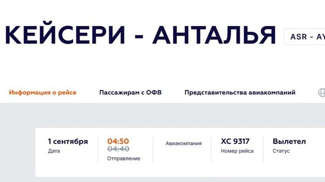 Самолет экстренно сел в Кейсери | Источник: airportufa.ru