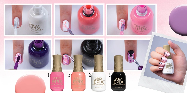 1. Лак для ногтей Overexposed EPIX, Orly. 2. Лак для ногтей  Call My Agent EPIX, Orly. 3. Верхнее покрытие Step 2  EPIX, Orly. 4. Базовое покрытие Step 1 EPIX, Orly.