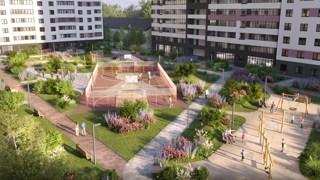 Большой зеленый двор станет центром квартала | Источник: FORTIS Development