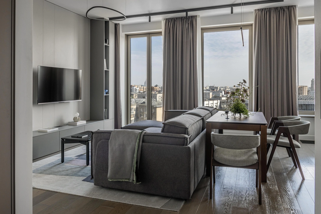 Корпусная мебель выполнена на заказ, Laki Mebel. Журнальный стол Vinger, Bergenson Bjorn. | Источник: Варвара Чеснокова. Стиль: Мария Маркус