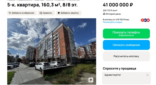 Из окон открывается живописный вид на Обь и нагорный парк | Источник: Авито