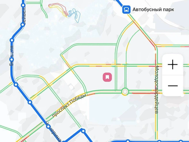 На скриншоте из приложения для отслеживания транспорта, который показала пассажирка, не отображаются никакие автобусы. | Источник: читатель 74.RU