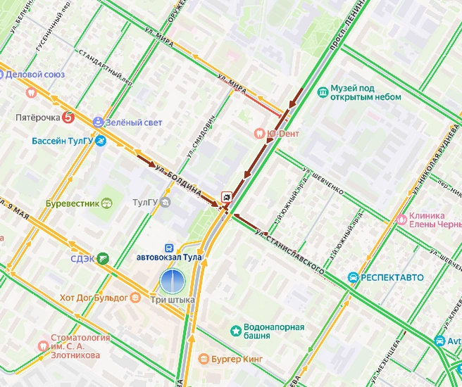 Пробка в районе аварии | Источник: yandex.ru/maps