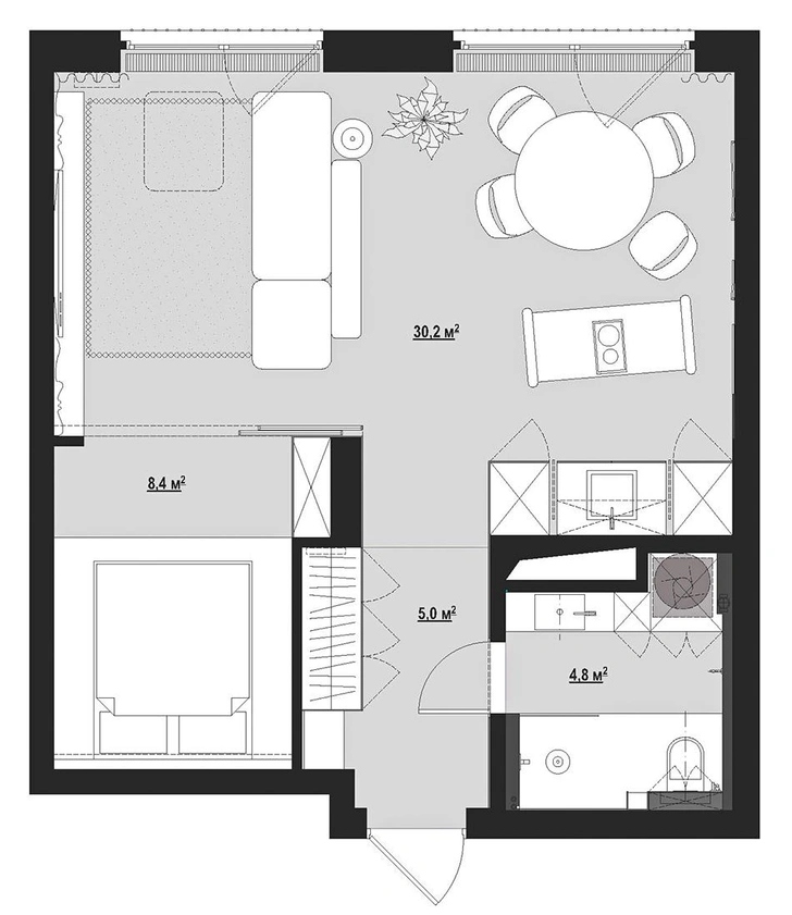 План квартиры 48 м². Проект Анны Игнатенко.