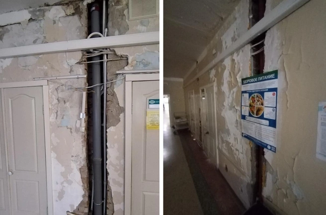 Штукатурка сыплется и в палатах | Источник: Клуб Смешанных Единоборств «Бердск» / «ВКонтакте»