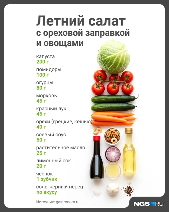Попробуйте разнообразить свое меню салатом с ореховой заправкой | Источник: Юрий Орлов / NGS.RU