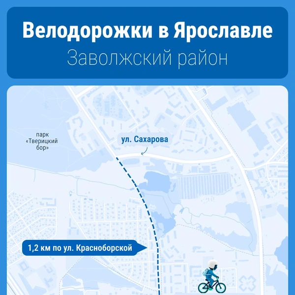 В Заволжском районе велодорожка идет от улицы Сахарова до Университетской | Источник: Серафима Пантыкина / Городские медиа
